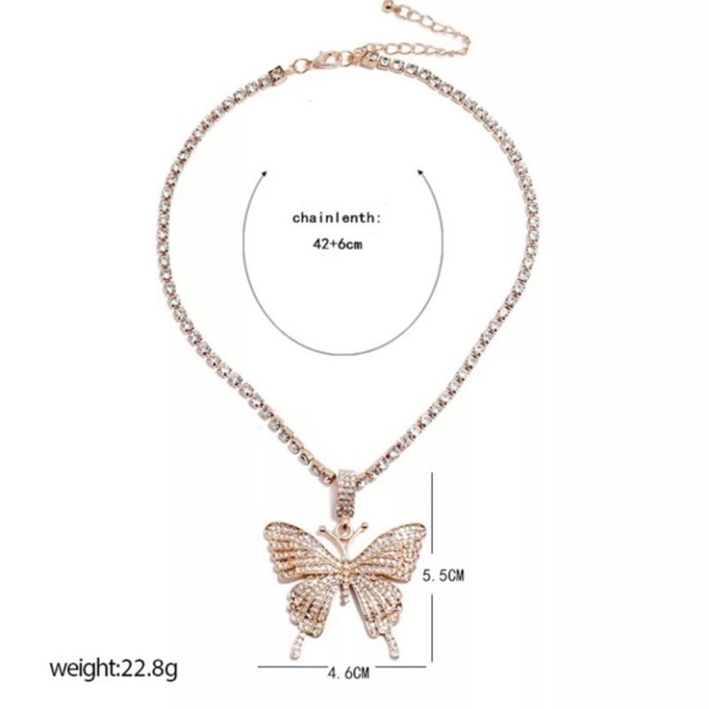 HP🦋STUNNING RHINESTONE BUTTERFLY GOLD CHOKER 2 PIECE SET‎ - Picture 12 of 13